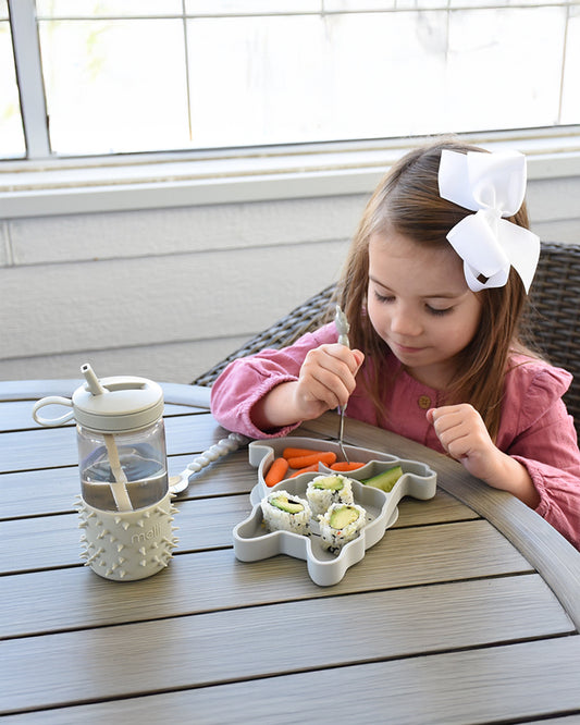 Melii 100% Food Grade Silicone Plate-Suction Base-With Divided Sections-Microwave & Dishwasher Safe-Bulldog-For Feeding Infants