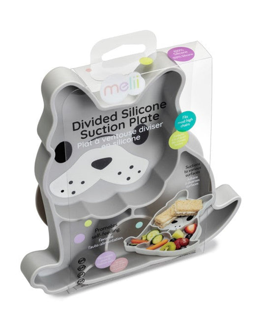 Melii 100% Food Grade Silicone Plate-Suction Base-With Divided Sections-Microwave & Dishwasher Safe-Bulldog-For Feeding Infants