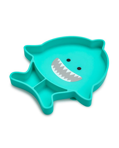 Melii 100% Food Grade Silicone Plate-Suction Base-With Divided Sections-Microwave & Dishwasher Safe-Shark-For Feeding Infants