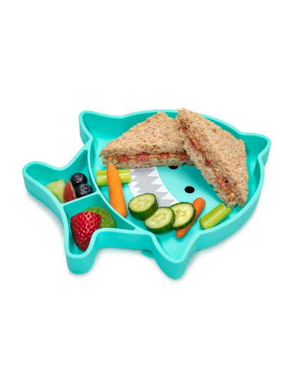 Melii 100% Food Grade Silicone Plate-Suction Base-With Divided Sections-Microwave & Dishwasher Safe-Shark-For Feeding Infants