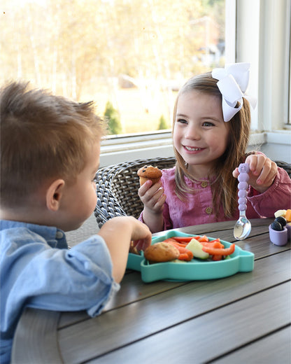 Melii 100% Food Grade Silicone Plate-Suction Base-With Divided Sections-Microwave & Dishwasher Safe-Shark-For Feeding Infants