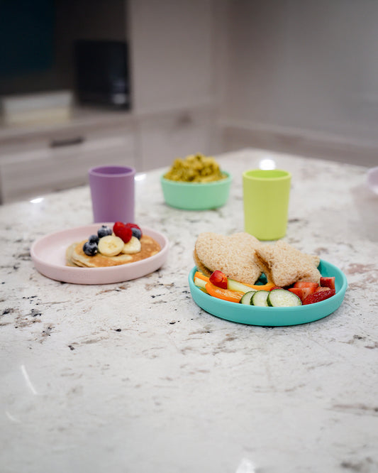 Melii 3 Piece Meal Set-Food Grade Silicone-Microwave & Dishwasher Safe-Lime, Mint & Blue-For Feeding Infants