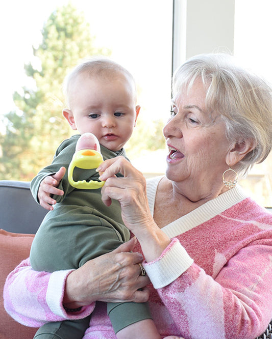 Melii Silicone Fresh Food Feeder & Teether-Duck-Long Handles-Microwave Safe-For Infants
