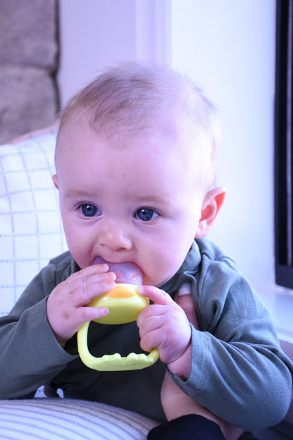 Melii Silicone Fresh Food Feeder & Teether-Duck-Long Handles-Microwave Safe-For Infants