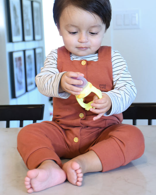 Melii Silicone Fresh Food Feeder & Teether-Duck-Long Handles-Microwave Safe-For Infants