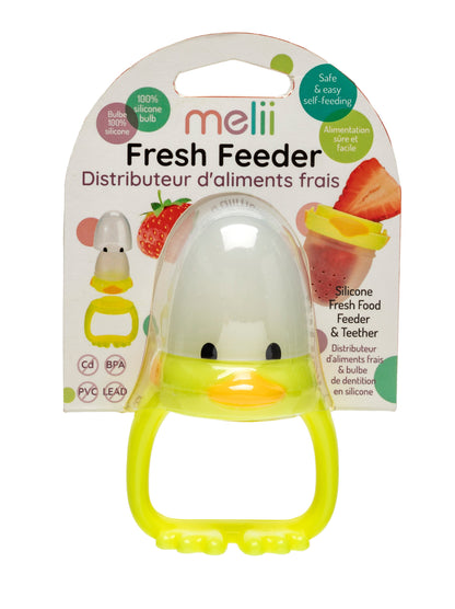 Melii Silicone Fresh Food Feeder & Teether-Duck-Long Handles-Microwave Safe-For Infants