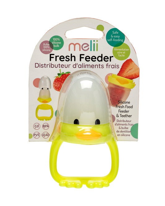 Melii Silicone Fresh Food Feeder & Teether-Duck-Long Handles-Microwave Safe-For Infants