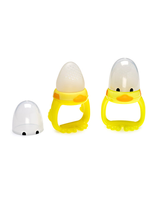Melii Silicone Fresh Food Feeder & Teether-Duck-Long Handles-Microwave Safe-Pack of 2-For Infants
