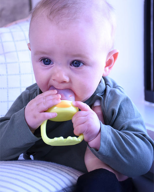 Melii Silicone Fresh Food Feeder & Teether-Duck-Long Handles-Microwave Safe-Pack of 2-For Infants