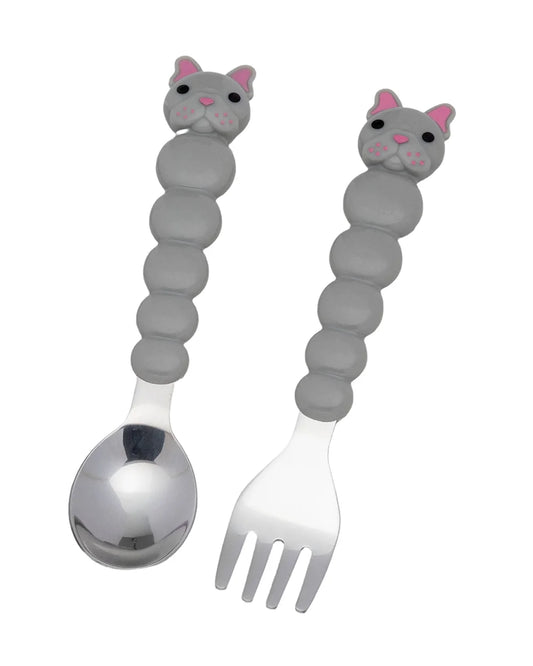 Melii Spoon & Fork Set With Storage Case-Stainless Steel-Dishwasher Safe-Bulldog-For Infants