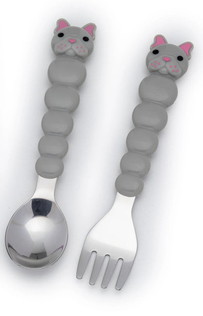 Melii Spoon & Fork Set With Storage Case-Stainless Steel-Dishwasher Safe-Bulldog-For Infants