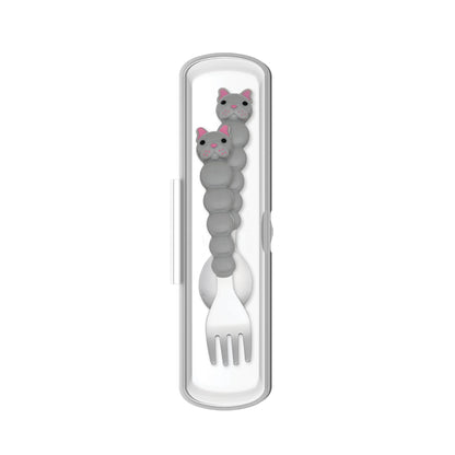 Melii Spoon & Fork Set With Storage Case-Stainless Steel-Dishwasher Safe-Bulldog-For Infants