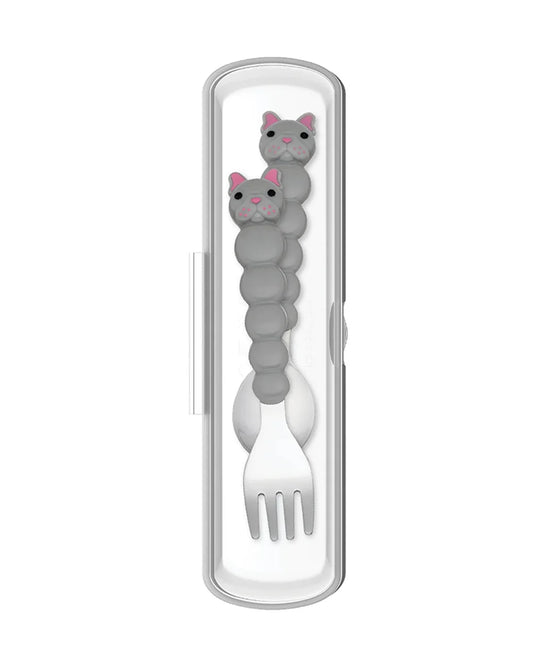 Melii Spoon & Fork Set With Storage Case-Stainless Steel-Dishwasher Safe-Bulldog-For Infants