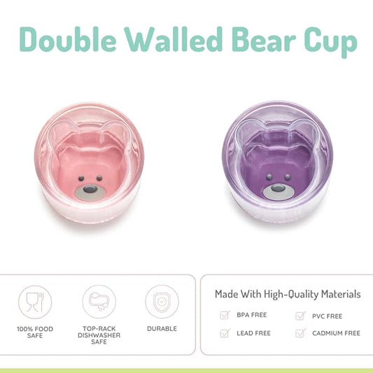 Melii Double Walled Bear Cup-Pink-145 ml-BPA Free & Dishwasher Safe-For Infants