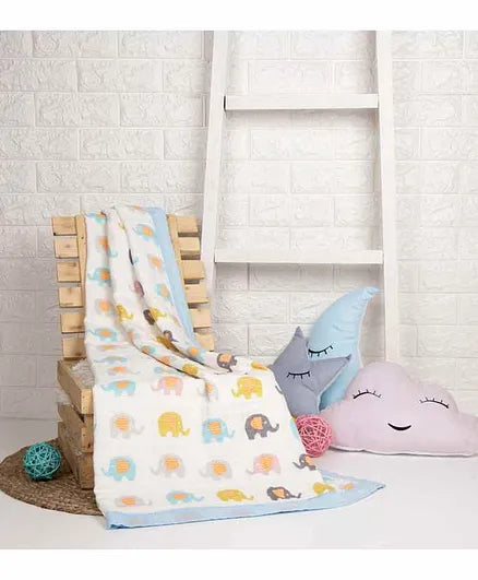 Kicks & Crawl Baby Elephant Quilted Blanket-100% Cotton Muslin-Multicolor-For Infants