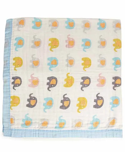 Kicks & Crawl Baby Elephant Quilted Blanket-100% Cotton Muslin-Multicolor-For Infants