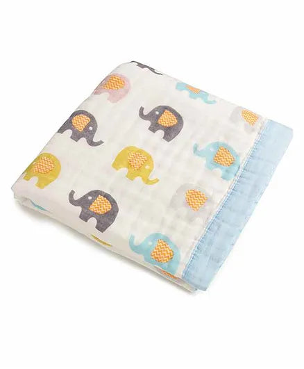 Kicks & Crawl Baby Elephant Quilted Blanket-100% Cotton Muslin-Multicolor-For Infants