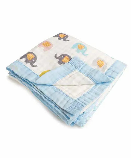 Kicks & Crawl Baby Elephant Quilted Blanket-100% Cotton Muslin-Multicolor-For Infants