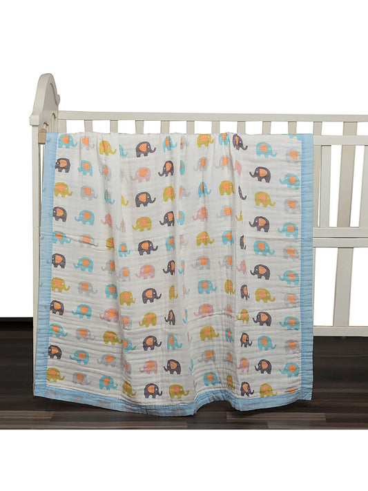 Kicks & Crawl Baby Elephant Quilted Blanket-100% Cotton Muslin-Multicolor-For Infants