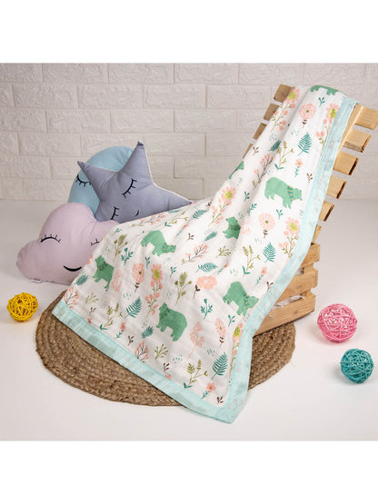 Kicks & Crawl Baby Bear Quilted Blanket-100% Cotton Muslin-Multicolor-For Infants