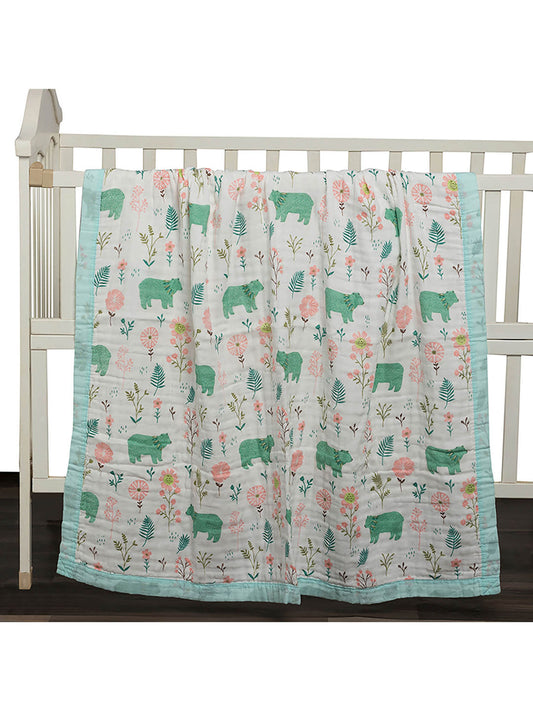 Kicks & Crawl Baby Bear Quilted Blanket-100% Cotton Muslin-Multicolor-For Infants