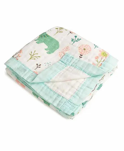 Kicks & Crawl Baby Bear Quilted Blanket-100% Cotton Muslin-Multicolor-For Infants