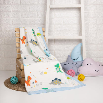 Kicks & Crawl Dino Land Quilted Blanket-100% Cotton Muslin-Multicolor-For Infants