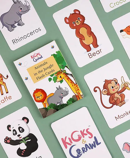 Kicks & Crawl Animals in the Jungle Flashcards-20 Double Sided Cards-Learning and Educational Toys-12M+