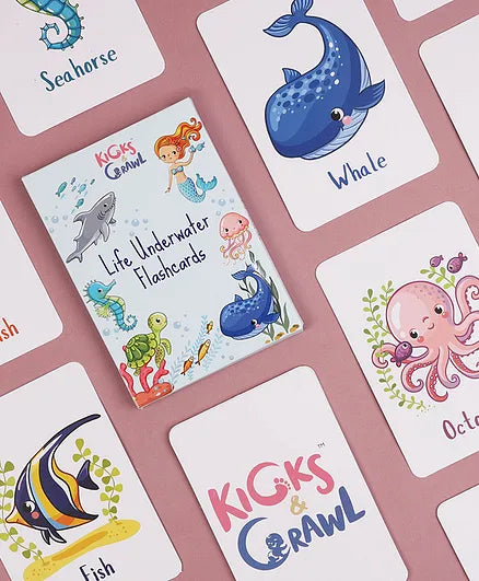 Kicks & Crawl Life Underwater Flashcards-16 Double Sided Cards-Learning and Educational Toys-12M+