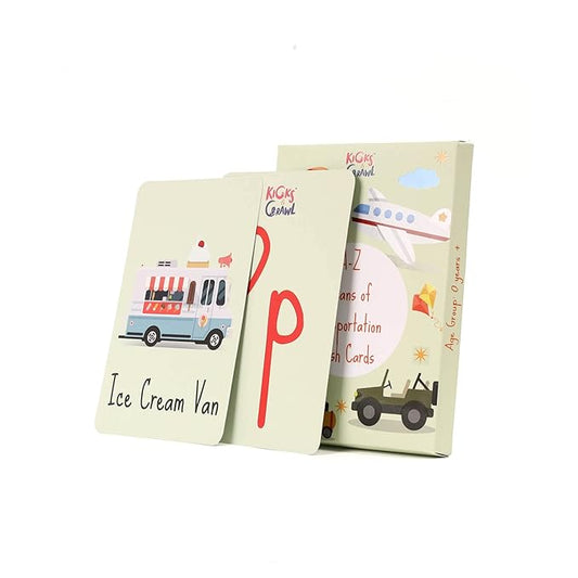 Kicks & Crawl A-Z Means of Transport Flashcards-26 Double Sided Cards-Learning and Educational Toys-12M+