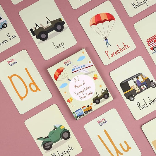 Kicks & Crawl A-Z Means of Transport Flashcards-26 Double Sided Cards-Learning and Educational Toys-12M+