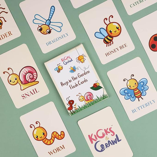 Kicks & Crawl Bugs in the Garden Flashcards-10 Double Sided Cards-Learning and Educational Toys-12M+