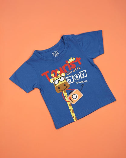 Kicks & Crawl Blue T-shirt-Printed-Cotton-For Infants