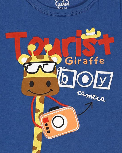 Kicks & Crawl Blue T-shirt-Printed-Cotton-For Infants