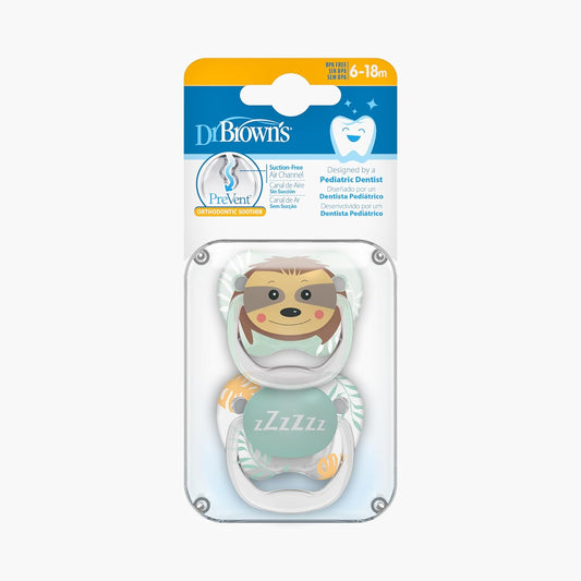 Dr. Brown's Prevent Shield Soother-Suction Free Air Channel-Stage 2-Orthodontic-6 to 12M-Pack of 2-Brown & Teal-Pacifier
