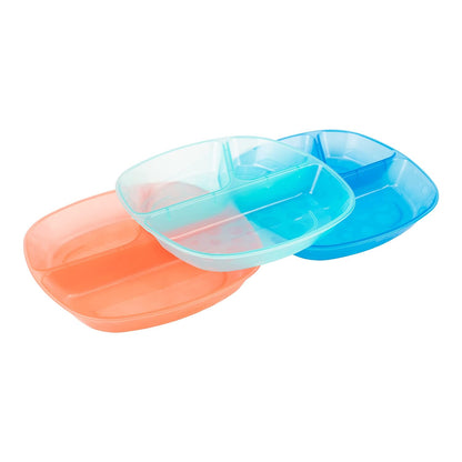 Dr. Brown's Weaning Divided Plates-Microwave & Dishwasher Safe-Pack of 3-Multicolor-For Feeding Infants