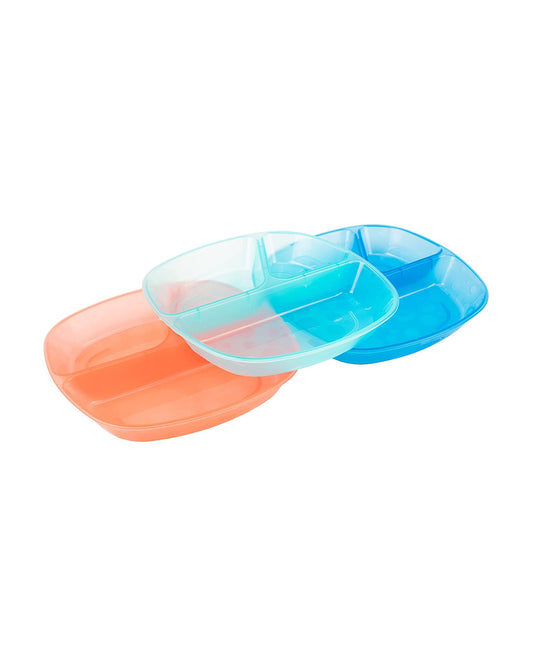 Dr. Brown's Weaning Divided Plates-Microwave & Dishwasher Safe-Pack of 3-Multicolor-For Feeding Infants