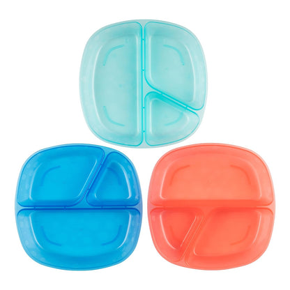 Dr. Brown's Weaning Divided Plates-Microwave & Dishwasher Safe-Pack of 3-Multicolor-For Feeding Infants