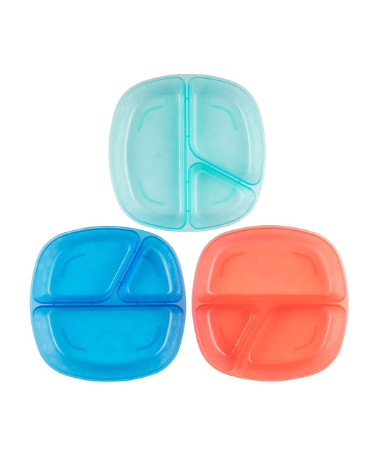 Dr. Brown's Weaning Divided Plates-Microwave & Dishwasher Safe-Pack of 3-Multicolor-For Feeding Infants