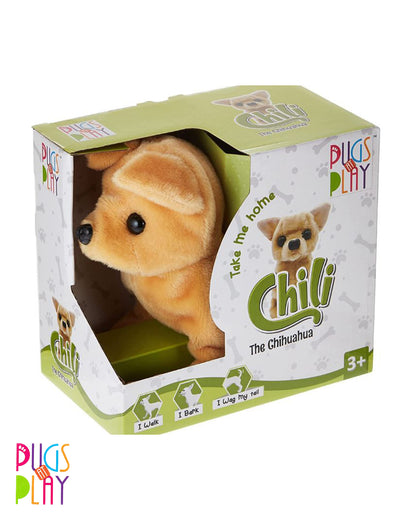 Pugs at Play Chili The Chihuahua Walking Dog-Stuffed Animal-Realistic Sounds-Safe and Durable-Battery Operated-Interactive Plush Cuddly Toy For Newborn