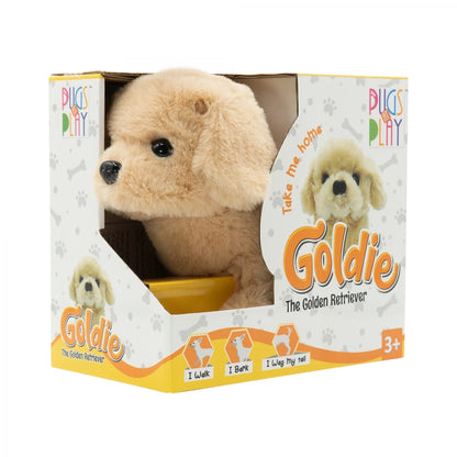 Pugs at Play Goldie The Golden Retriever Walking Dog-Stuffed Animal-Realistic Sounds-Safe and Durable-Battery Operated-Interactive Plush Cuddly Toy For Newborn