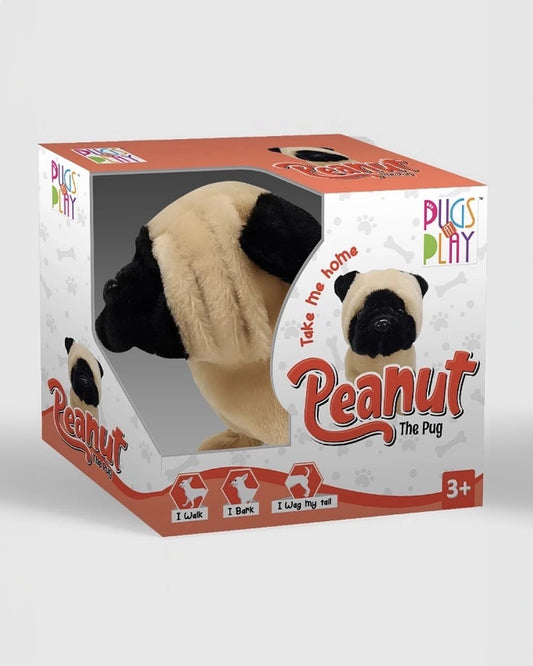 Pugs at Play Peanut The Pug Walking Dog-Stuffed Animal-Realistic Sounds-Safe and Durable-Battery Operated-Interactive Plush Cuddly Toy For Newborn