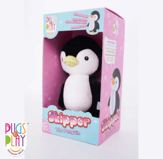 Pugs at Play Skipper Walk N Talk Penguin-Real Animal Sound, Wag Tails-Interactive Plush Cuddly Toy For Newborn