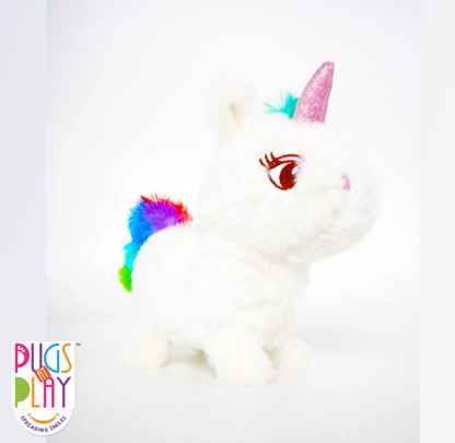 Pugs at Play Sugar Unicorn Cream-Stuffed Animal-Realistic Sounds-Safe and Durable-Battery Operated-Interactive Plush Cuddly Toy For Newborn