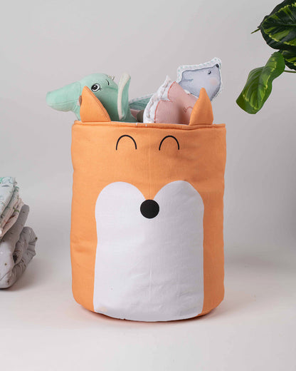 Tiny Snooze Fox Storage Basket-Handmade Premium Cotton Fabric-Orange