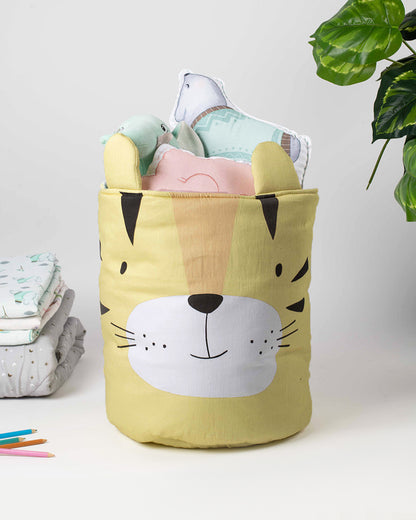 Tiny Snooze Tiger Storage Basket-Handmade Premium Cotton Fabric-Yellow