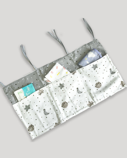 Tiny Snooze Starry Night Cot Organiser-Three Large Pockets-To Store Bottles, Wet Wipes & Diapers-Tie Up Strings to Attach with Cot