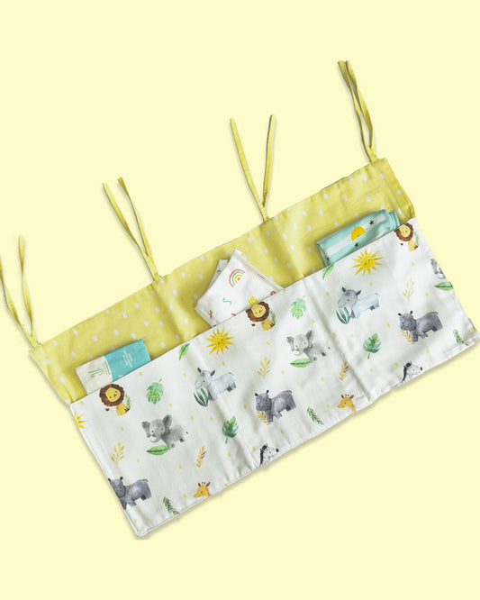 Tiny Snooze Into the Wild Cot Organiser-Three Large Pockets-To Store Bottles, Wet Wipes & Diapers-Tie Up Strings to Attach with Cot