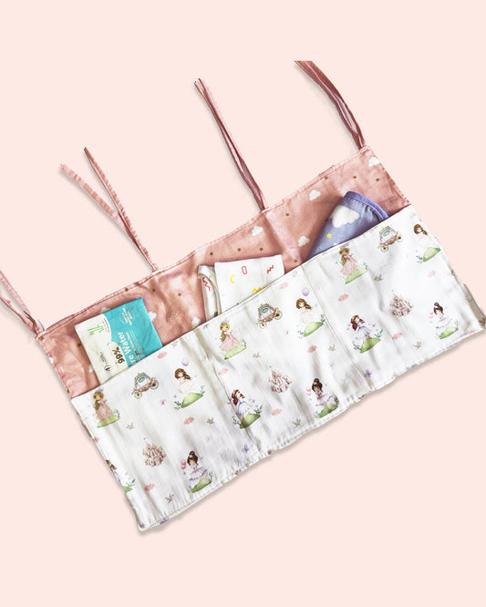 Tiny Snooze Fairytale Cot Organiser-Three Large Pockets-To Store Bottles, Wet Wipes & Diapers-Tie Up Strings to Attach with Cot