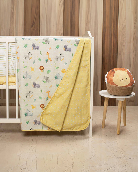 Tiny Snooze Into The Wild Baby Blanket-Organic Muslin Cotton-Reversible-For Infants